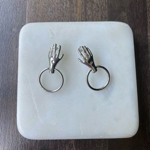 Silver Vintage Metal Hands Drop Earrings